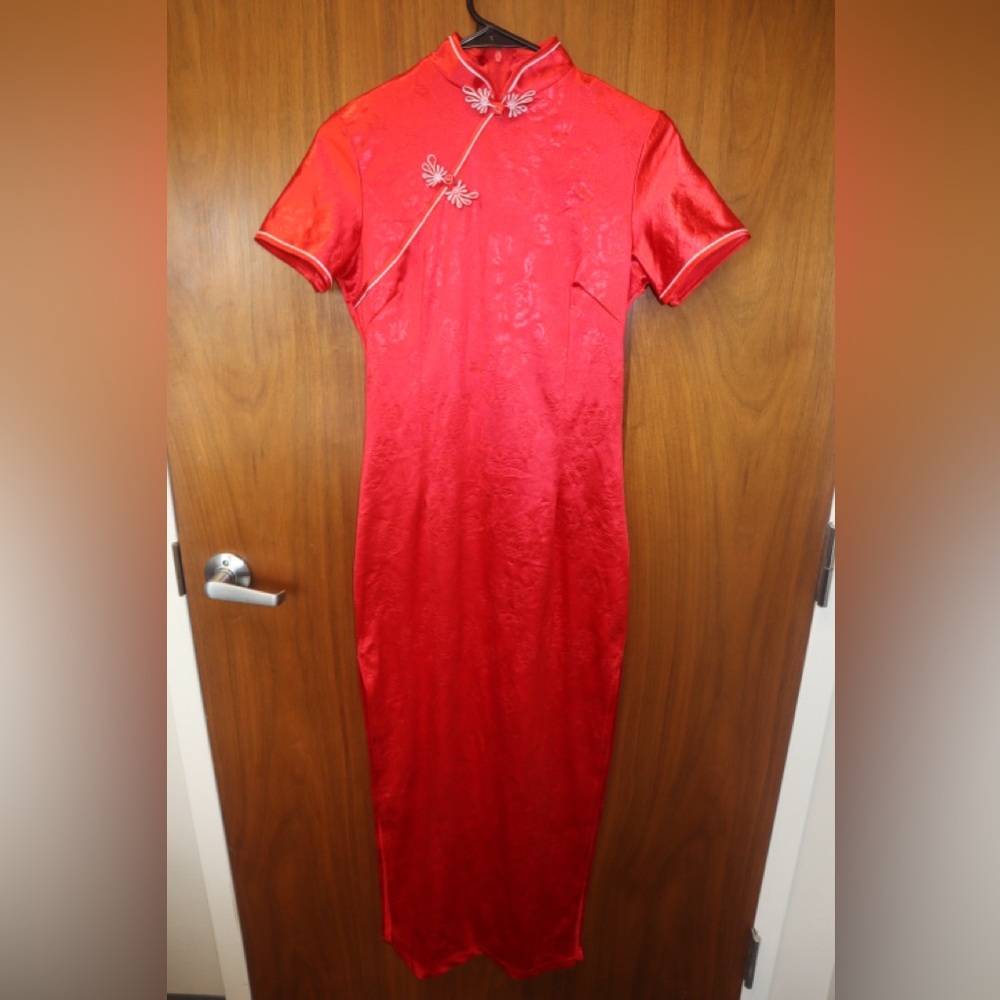 Elegant Red Satin Qipao Dress